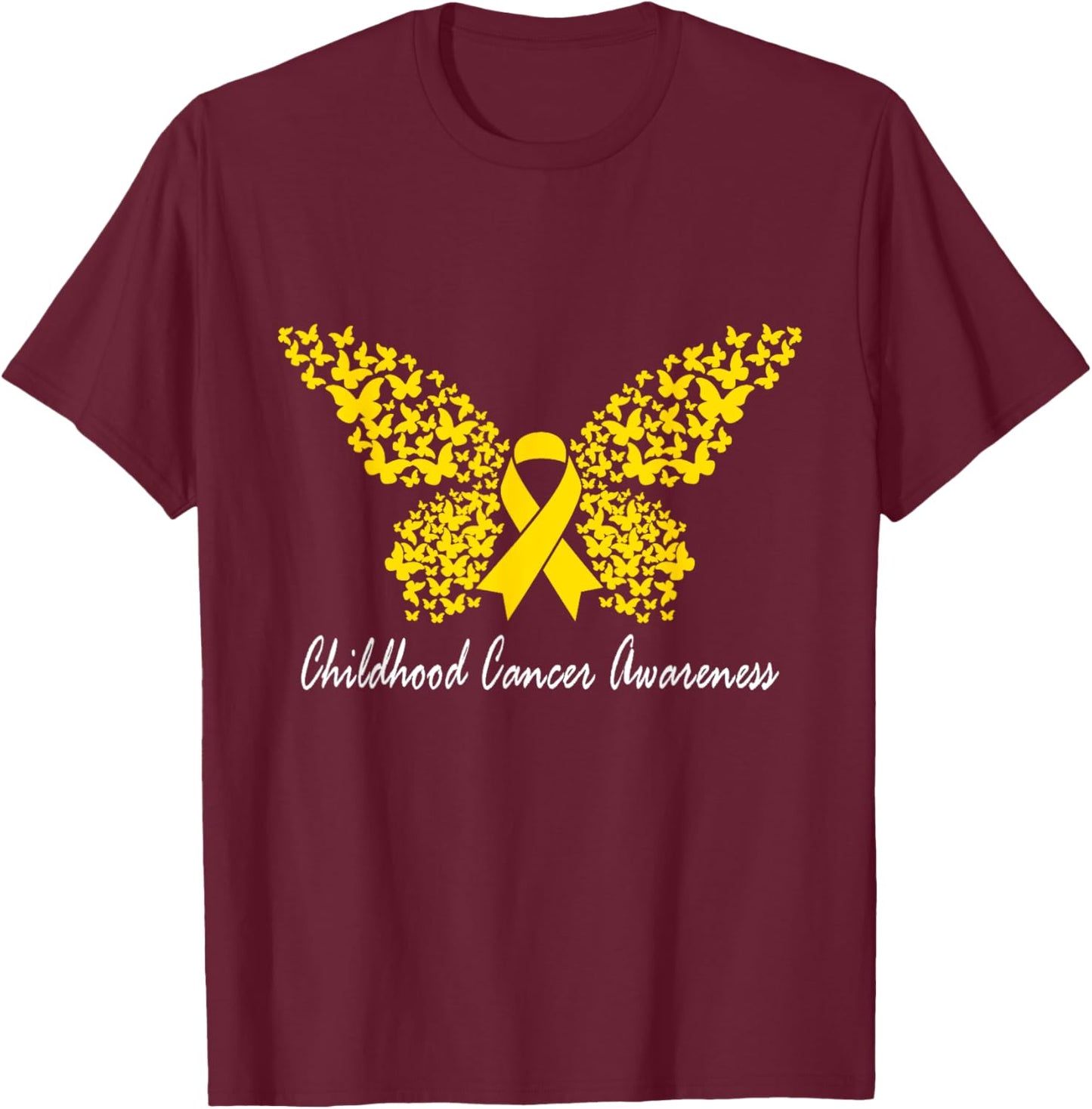 Childhood Cancer Awareness Butterfly T-Shirt - T-Shirt | Maroon