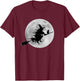 Flying Witch On Broomstick Halloween Full Moon Black Cat Women Kids T-Shirt - T-Shirt | Maroon