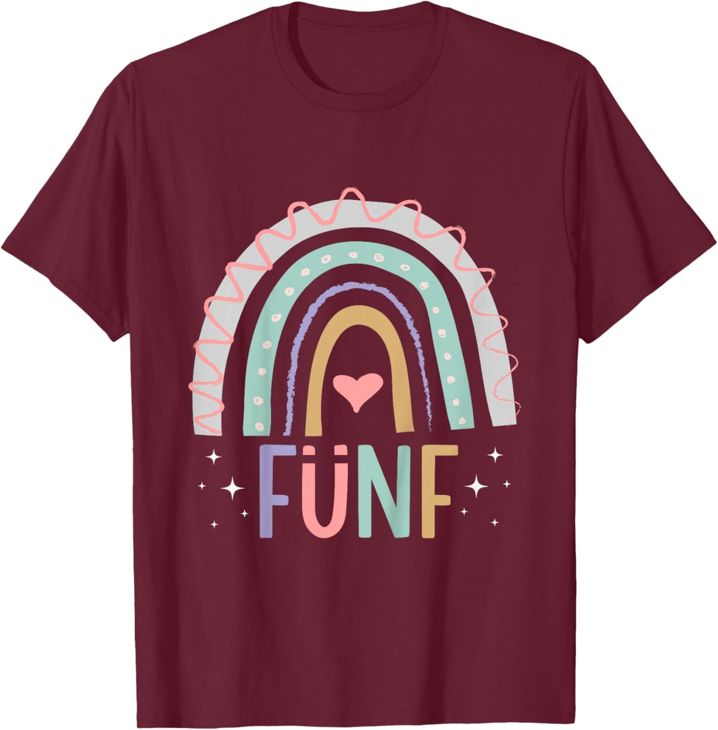 5. Geburtstag süßes Regenbogen Mädchen 5 Jahre alt T-Shirt - T-Shirt | Maroon