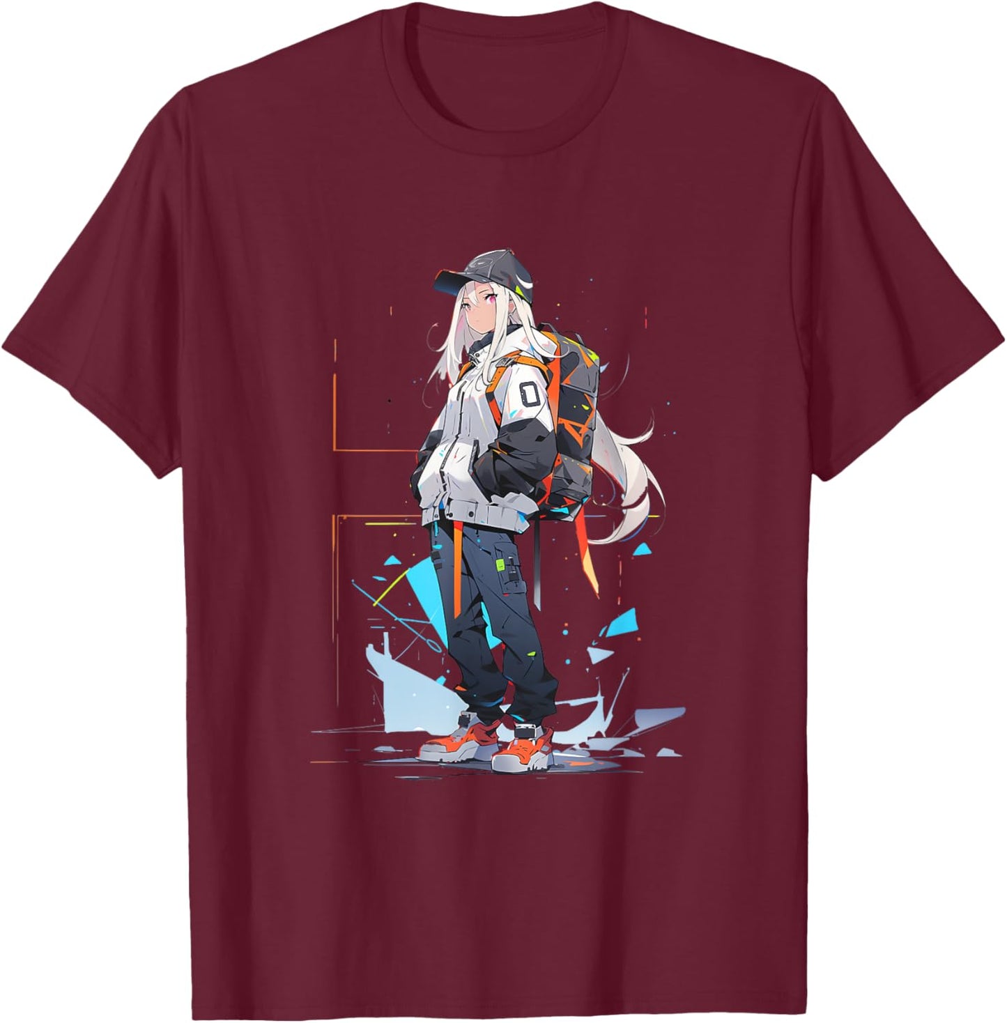 Anime Girl Anime Otaku Japanese Aesthetic | Cyberpunk T-Shirt - T-Shirt | Maroon