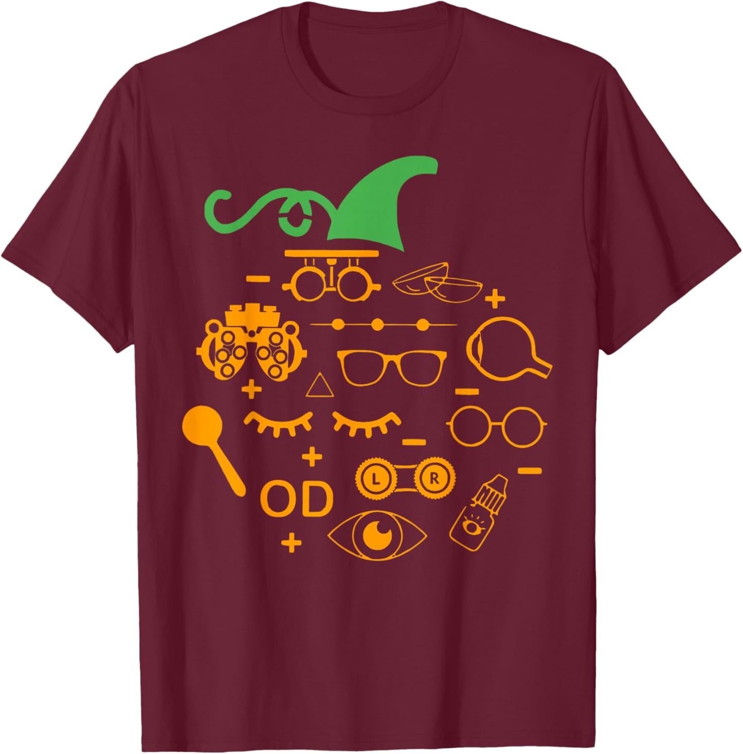 Optometry Symbols Pumpkin Shape Autumn Halloween Optometrist T-Shirt - T-Shirt | Maroon