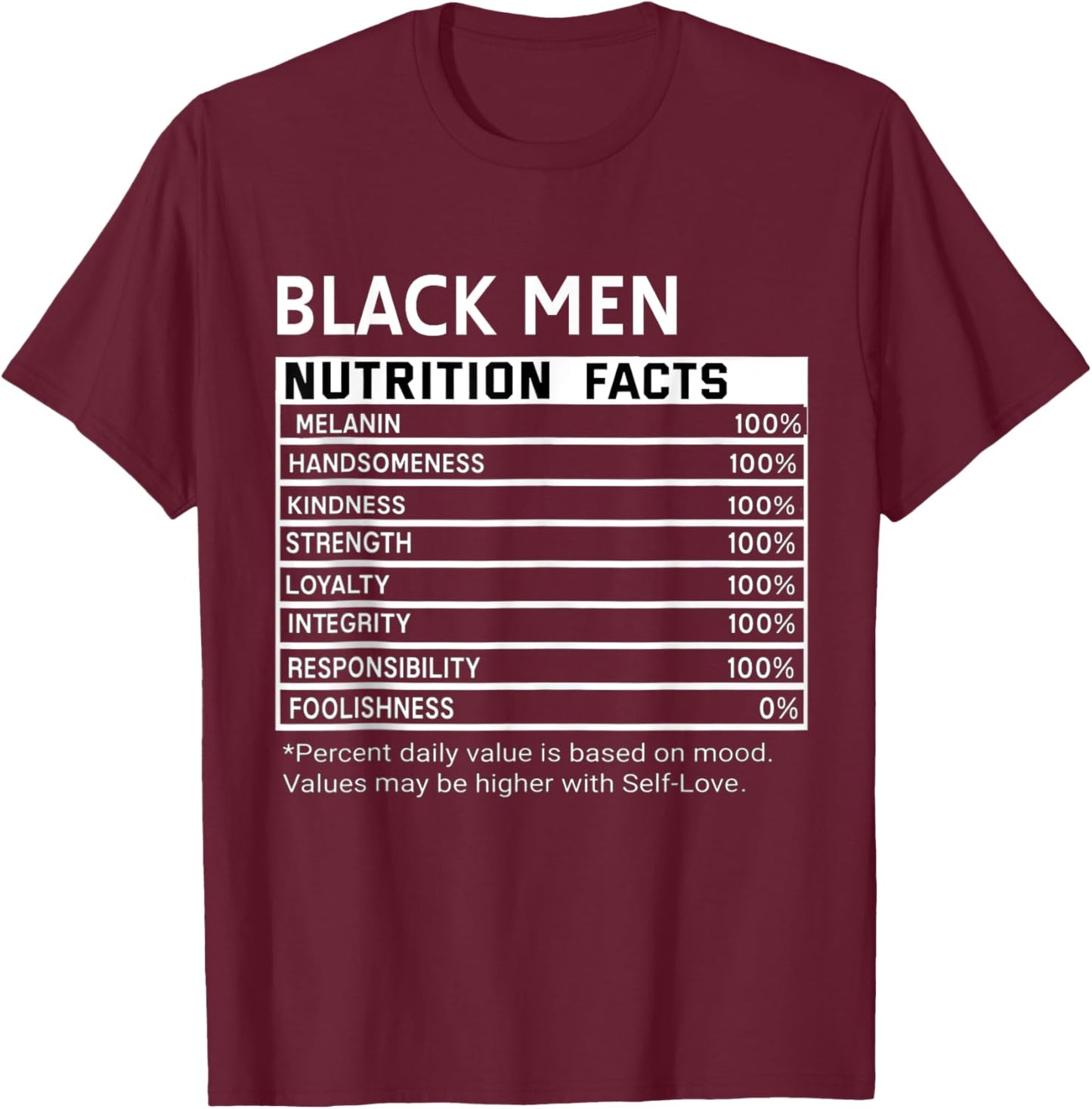 Black History Month Nutrition Facts Black Men Melanin T-Shirt - T-Shirt | Maroon