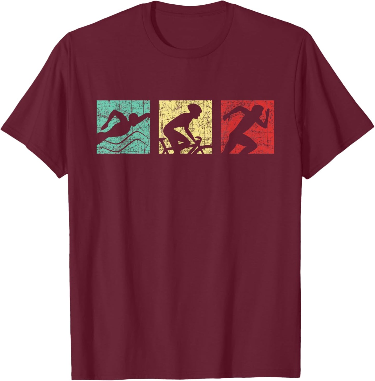 Retro Triathlon - Sports Marathoner Cycling Running Swimming T-Shirt - T-Shirt | Maroon