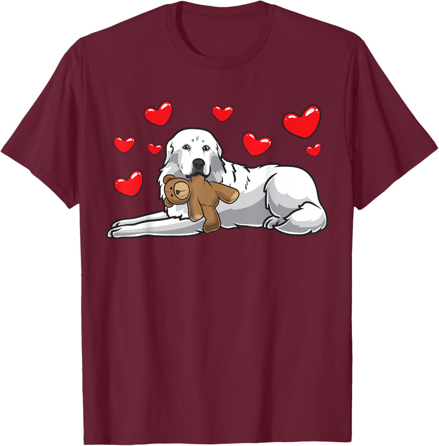 Great Pyrenees Gifts by Thembalove -Adults, -Kids Black Cotton Polyester Small Short Sleeve Classic Fit T-Shirt - T-Shirt | Maroon