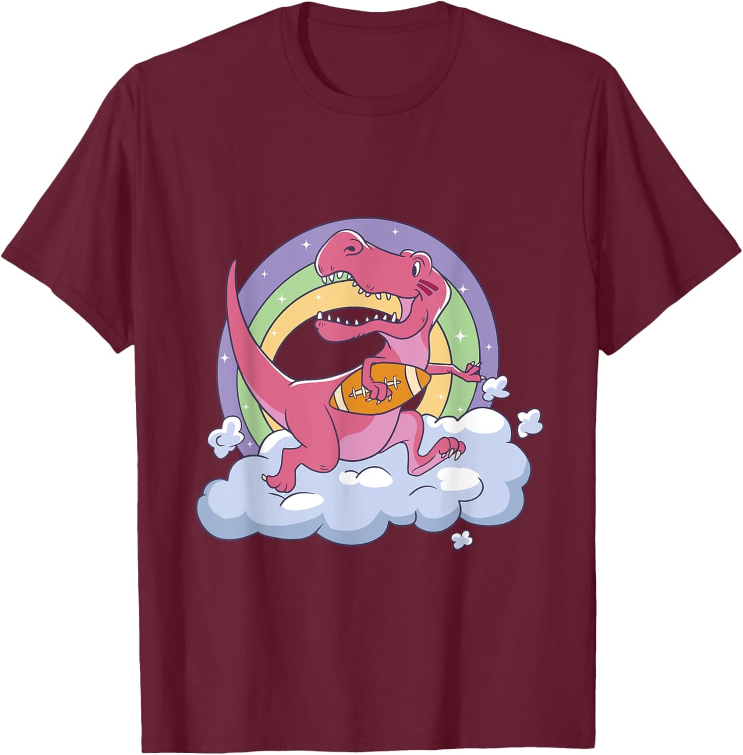 Cute T-Rex Dinosaur Playing Football Cartoon Sports Graphic T-Shirt - T-Shirt | Maroon
