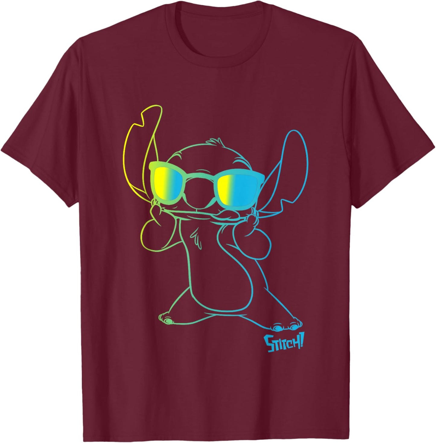 Disney Lilo & Stitch Cool Stitch Neon Outline Chest Portrait T-Shirt - T-Shirt | Maroon