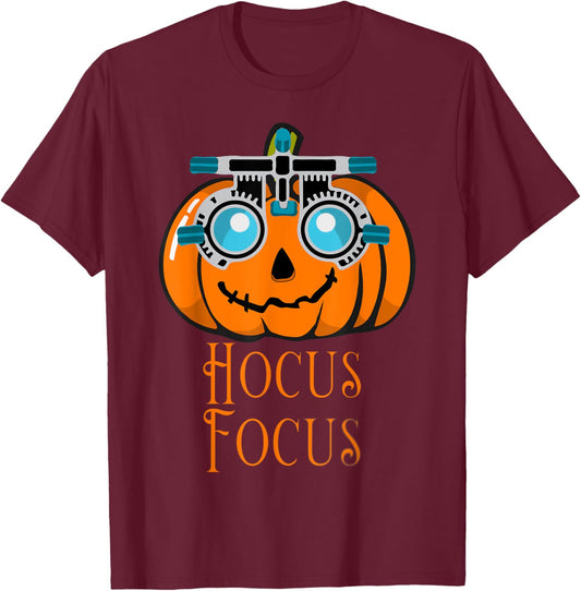 Hocus Focus Optometry Halloween Optometrist Eye Doctor Funny T-Shirt - T-Shirt | Maroon