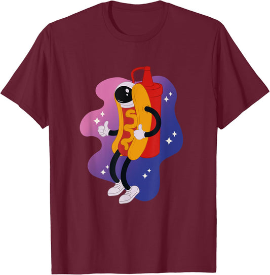 Hotdog in space space hot dog astronaut funny galaxy T-Shirt - T-Shirt | Maroon