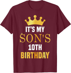 Its My Son's 10th Birthday 10 Years Old Golden Bday T-Shirt - T-Shirt | Maroon