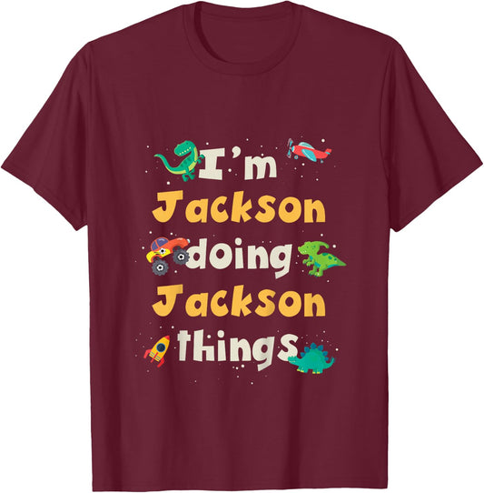 Kids Cool Jackson Personalized First Name Boys T-Shirt - T-Shirt | Maroon
