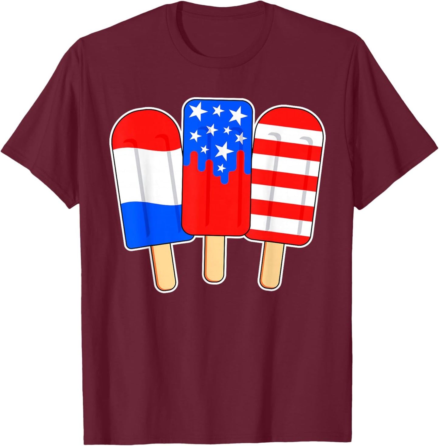 Retro Patriotic July 4th Popsicle Red White Blue Boys Girls T-Shirt - T-Shirt | Maroon
