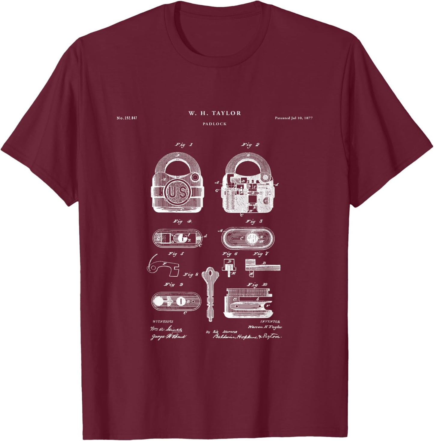 Padlock Patent - locksmith T-Shirt - T-Shirt | Maroon