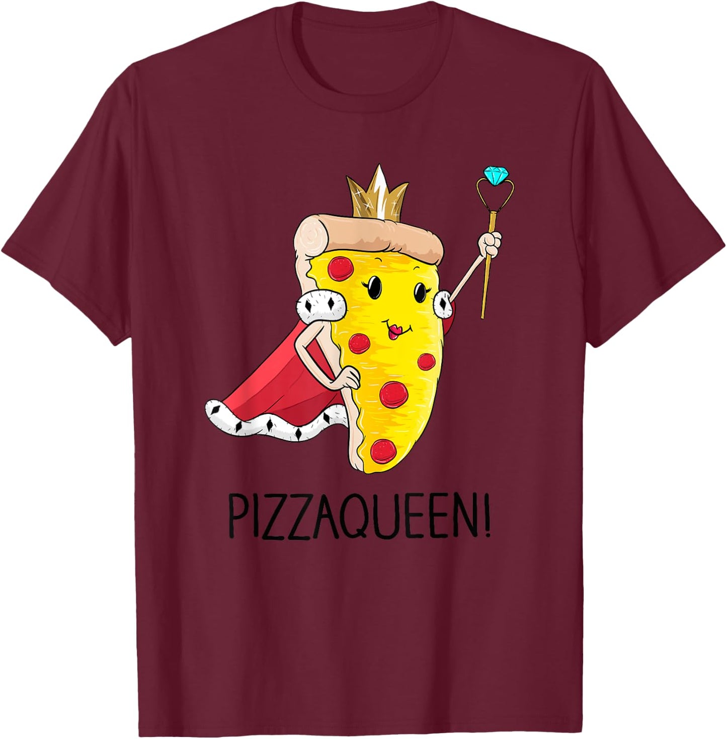 Kids Funny Pizza Queen Shirt Salami Pizza Fast Food Girl T-Shirt - T-Shirt | Maroon
