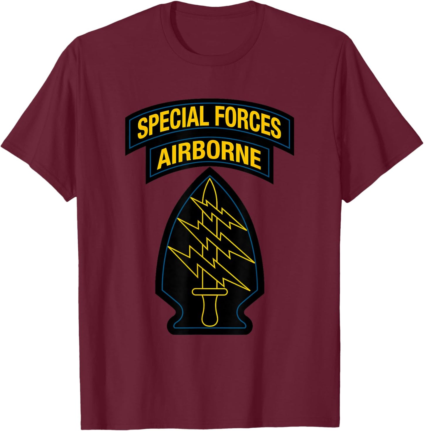 US Special Forces - SF Green Beret Patch & Tab Retro Colors T-Shirt - T-Shirt | Maroon