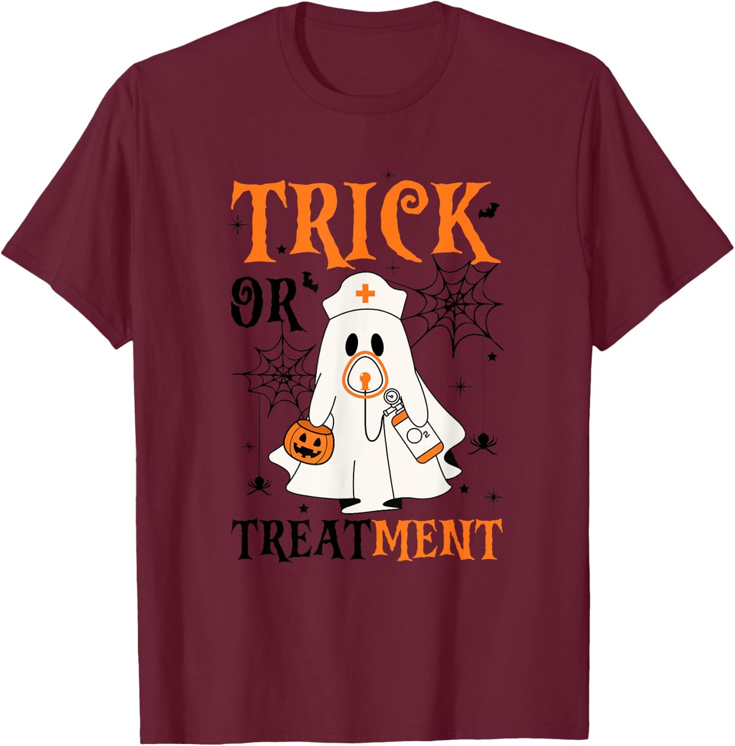 Trick Or Treatment Respiratory Therapist Nurse Halloween T-Shirt - T-Shirt | Maroon