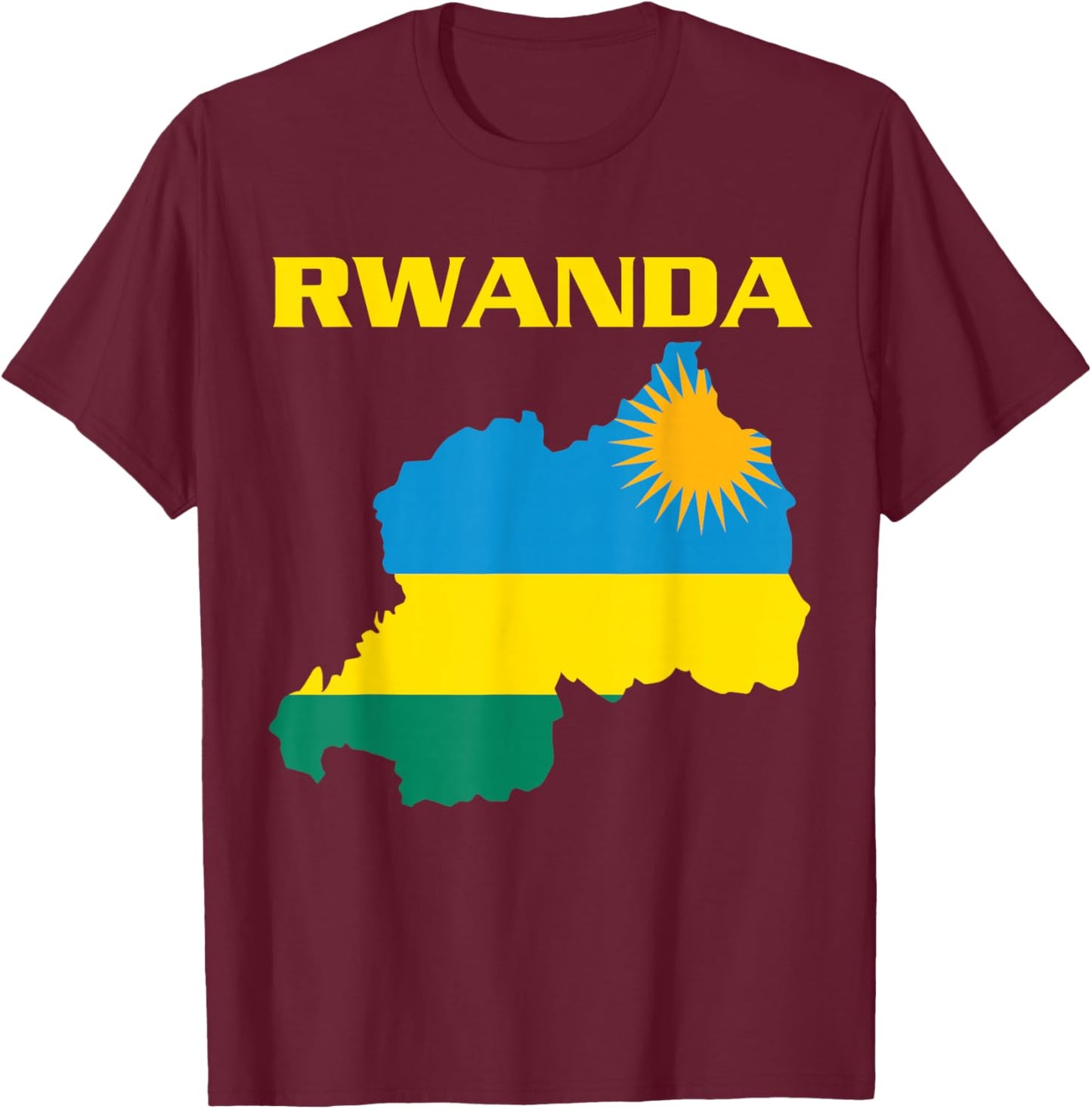Rwanda Flag Country Shape, Rwandan Flag, Rwanda T-Shirt - T-Shirt | Maroon