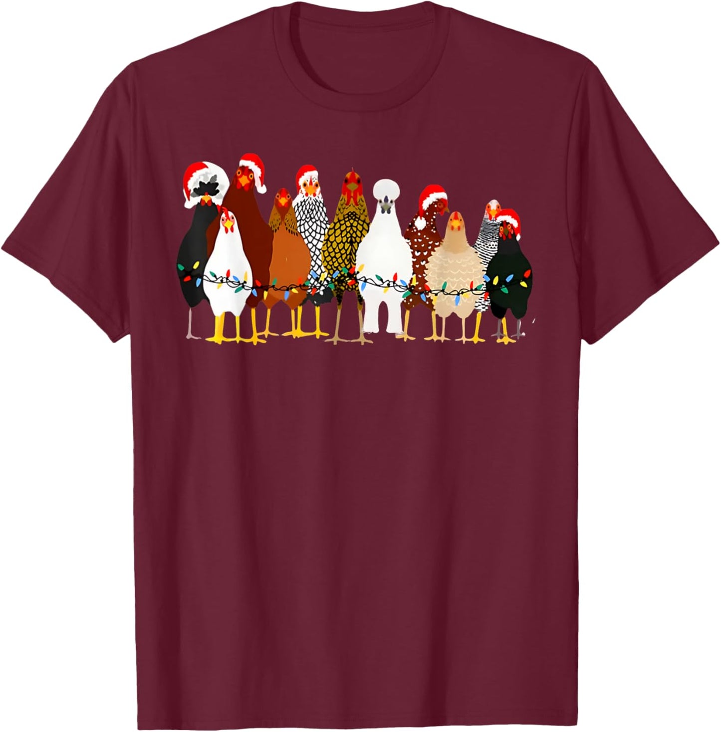 Cute Christmas Chickens Santa Farm Chickens Animals Pajamas T-Shirt - T-Shirt | Maroon