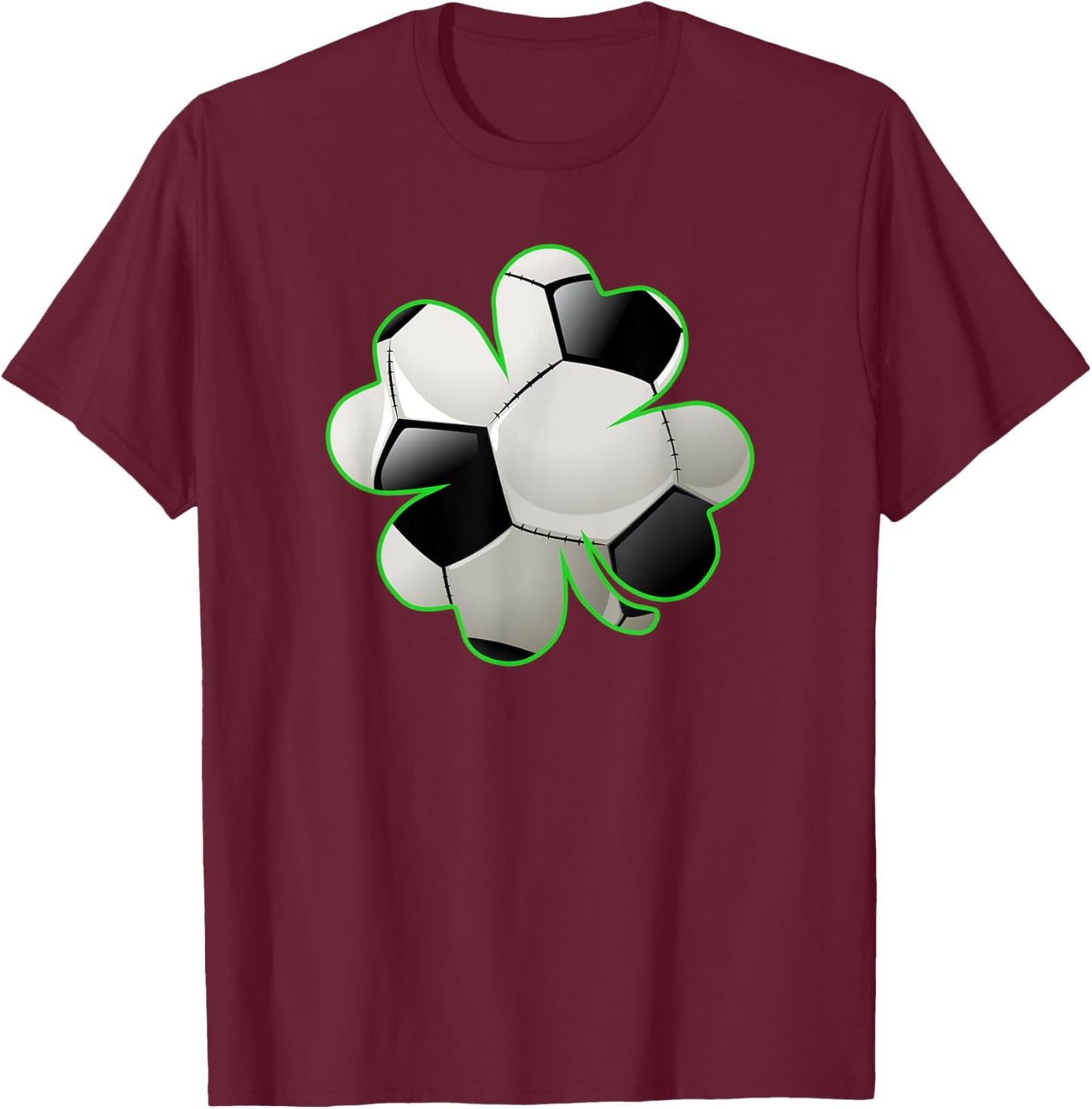 Soccer Ball Shamrock Four Leaf Clover St Patrick's Day T-Shirt - T-Shirt | Maroon