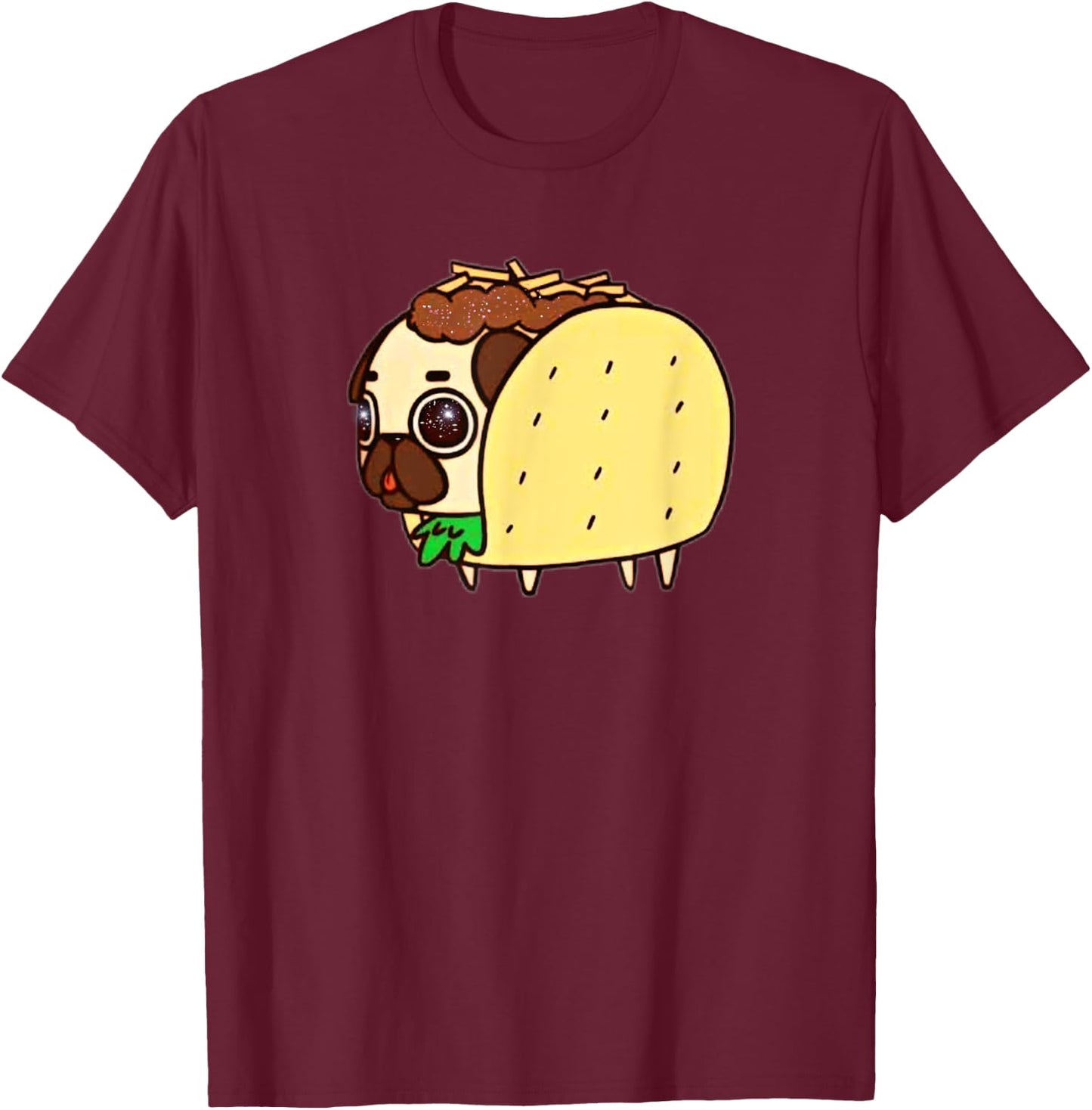 Funny Pug in Taco T-Shirt - T-Shirt | Maroon