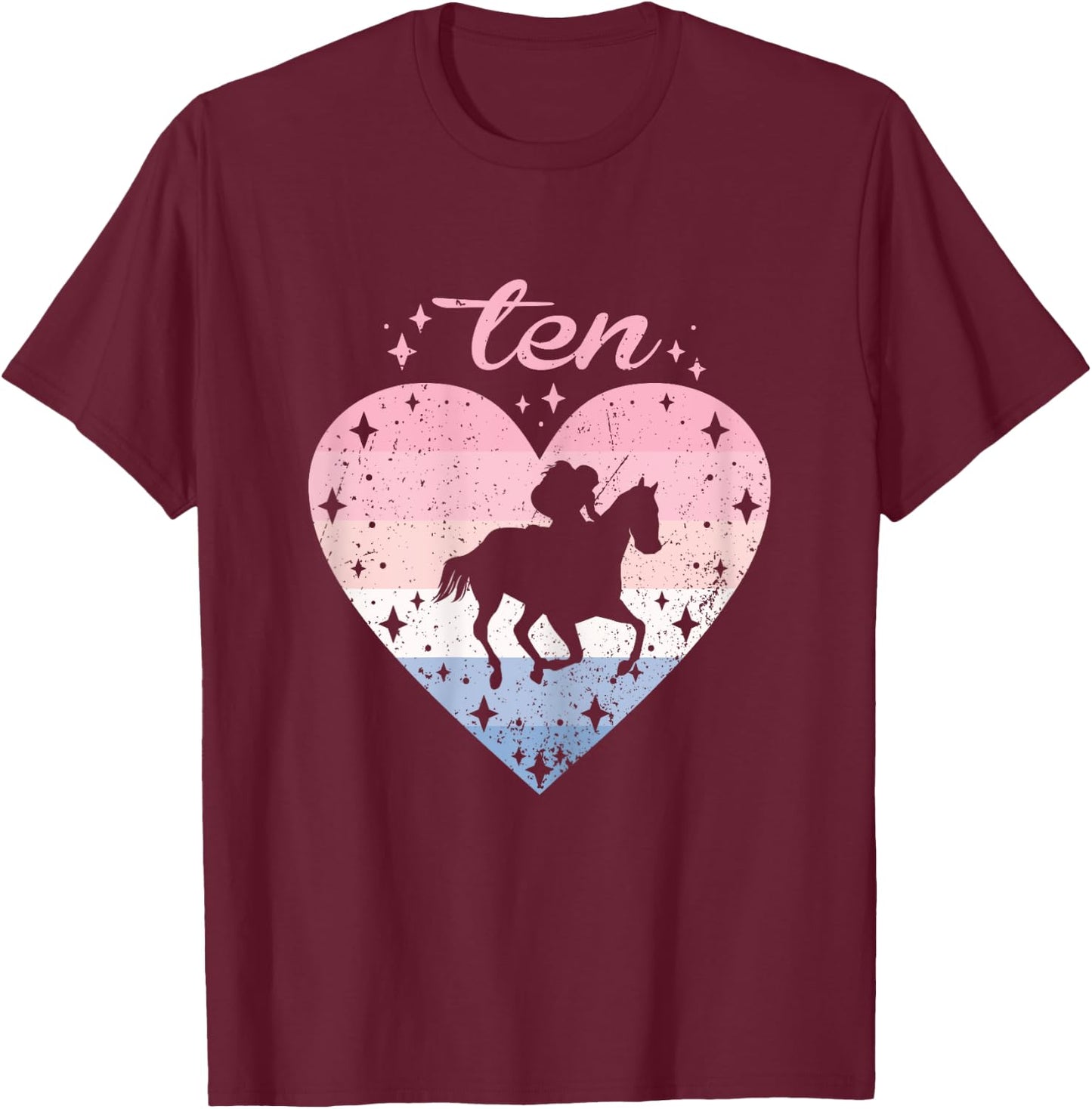 10 Year Old Cute Horse Riding Birthday Girl 10th B-day T-Shirt - T-Shirt | Maroon