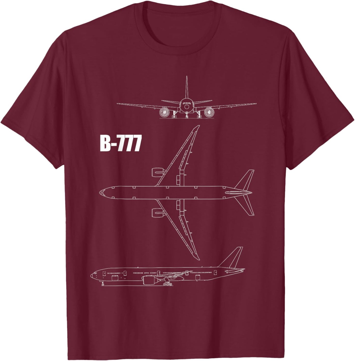 B-777 Aircraft blueprint T-Shirt - T-Shirt | Maroon
