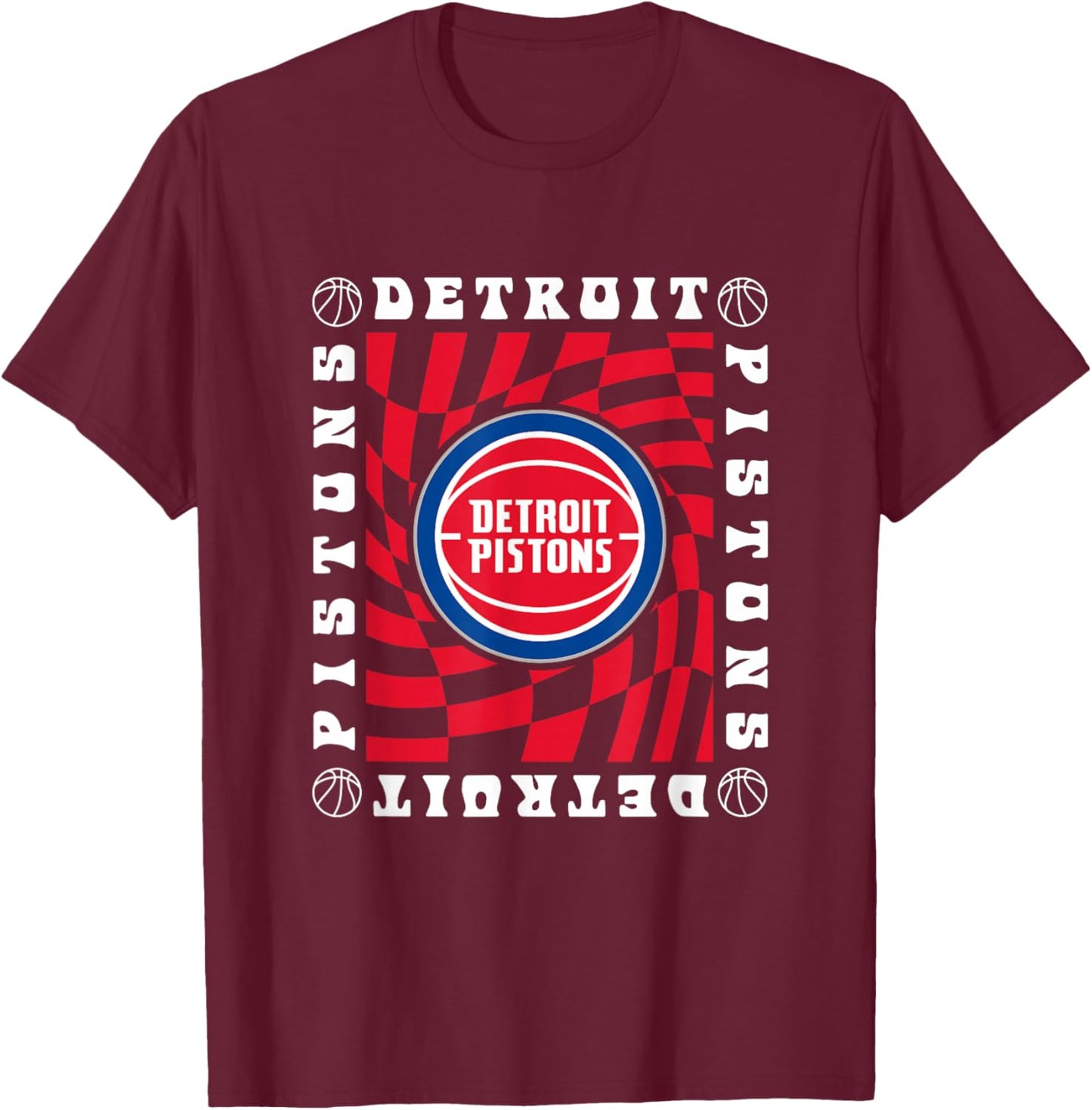 NBA Detroit Pistons Retro Checkerboard Wave T-Shirt - T-Shirt | Maroon