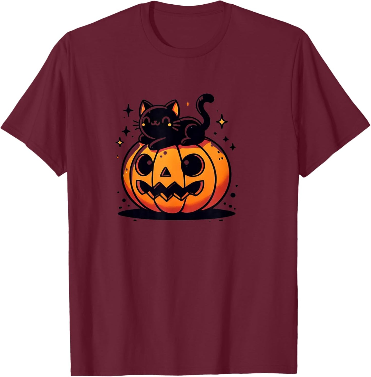 Kawaii Anime Halloween Cat Pumpkin Kids T-Shirt - T-Shirt | Maroon