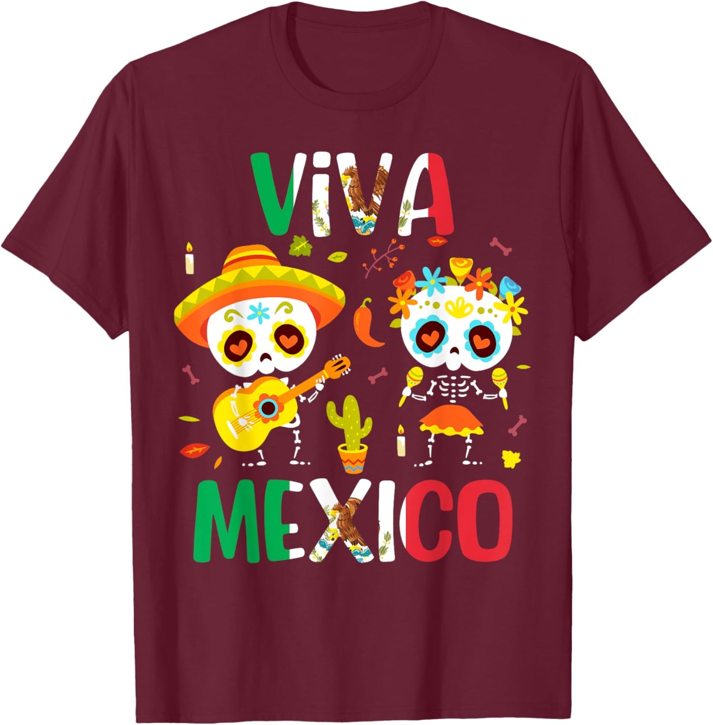 Viva Mexico Shirt Women Boys Girls Kids Mexican Flag Fiesta T-Shirt - T-Shirt | Maroon