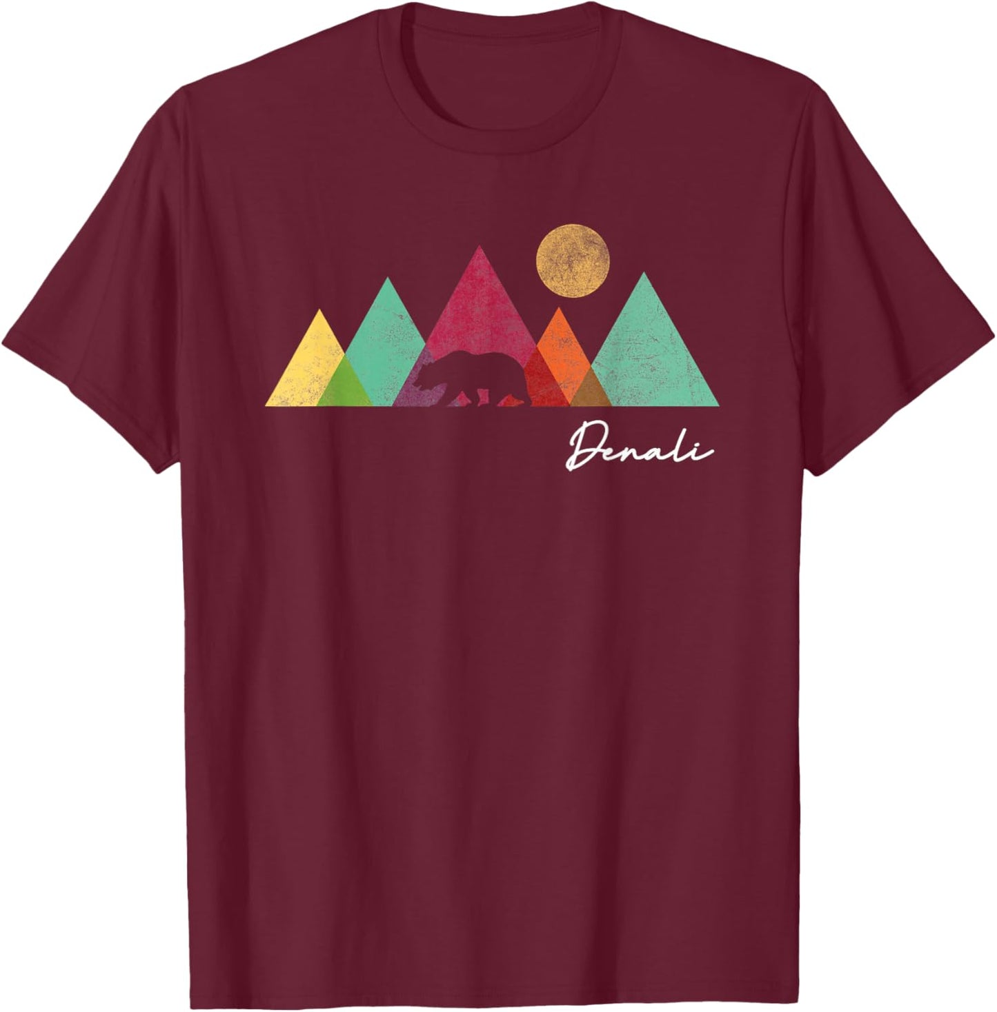 Alaska Denali National Park Souvenir Colorful Bear Mountains T-Shirt - T-Shirt | Maroon