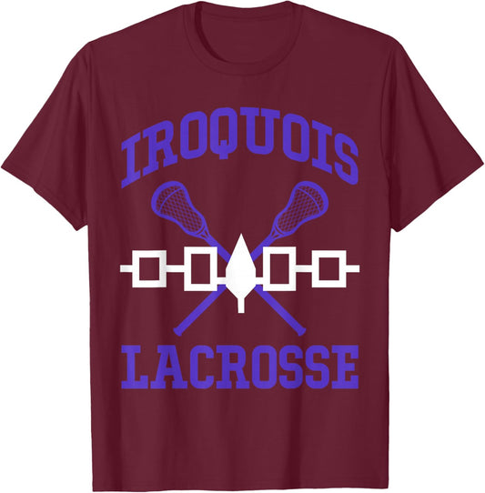Iroquois Lacrosse Lax Sticks Iroquois Nation Flag T-Shirt - T-Shirt | Maroon