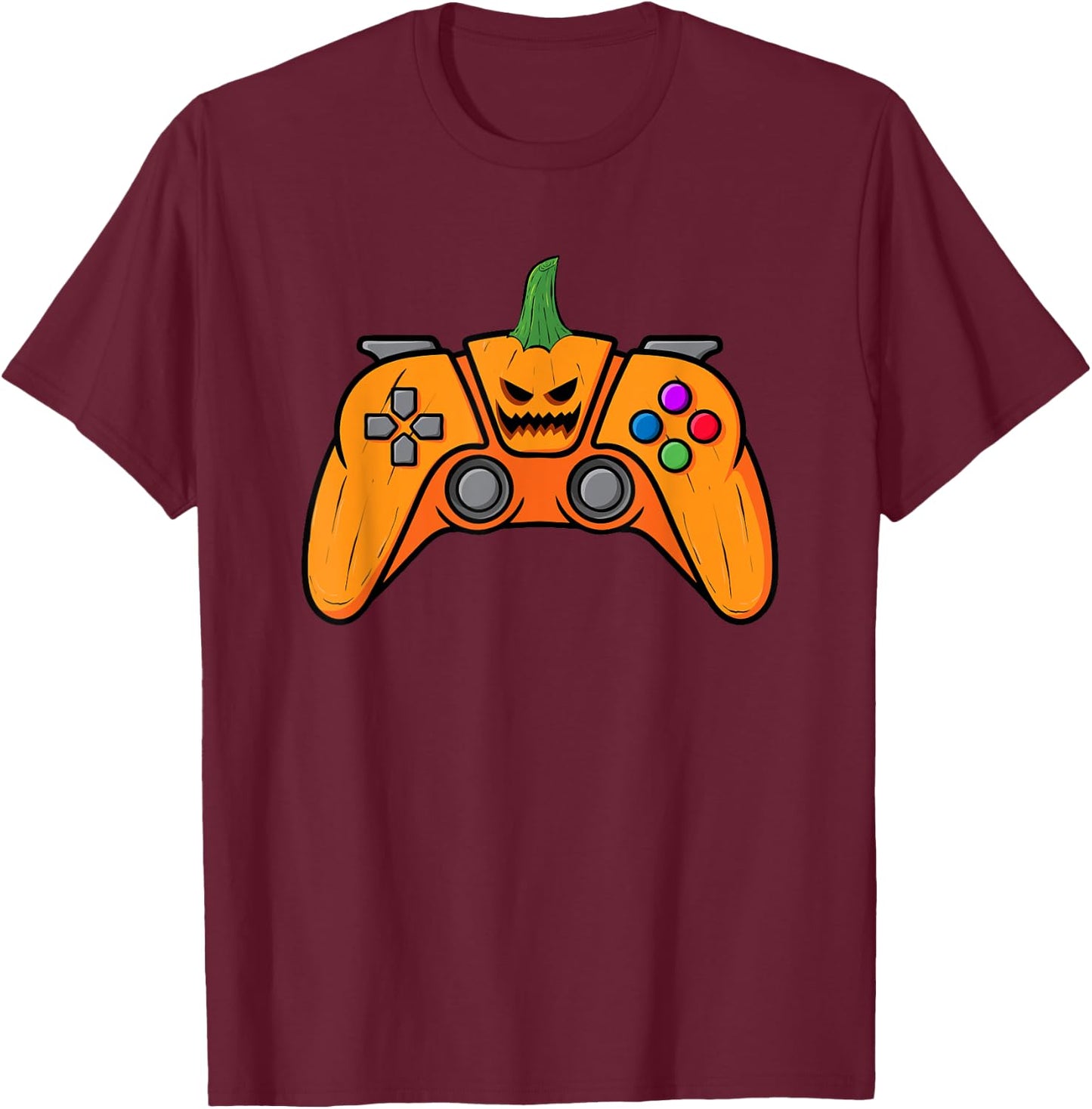 Halloween Video Game Controller With Pumpkin Face Gaming T-Shirt - T-Shirt | Maroon