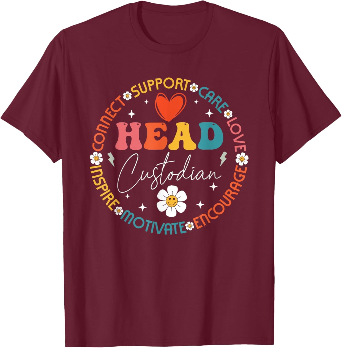 Head Custodian Appreciation Week Back to School Retro Groovy T-Shirt - T-Shirt | Maroon