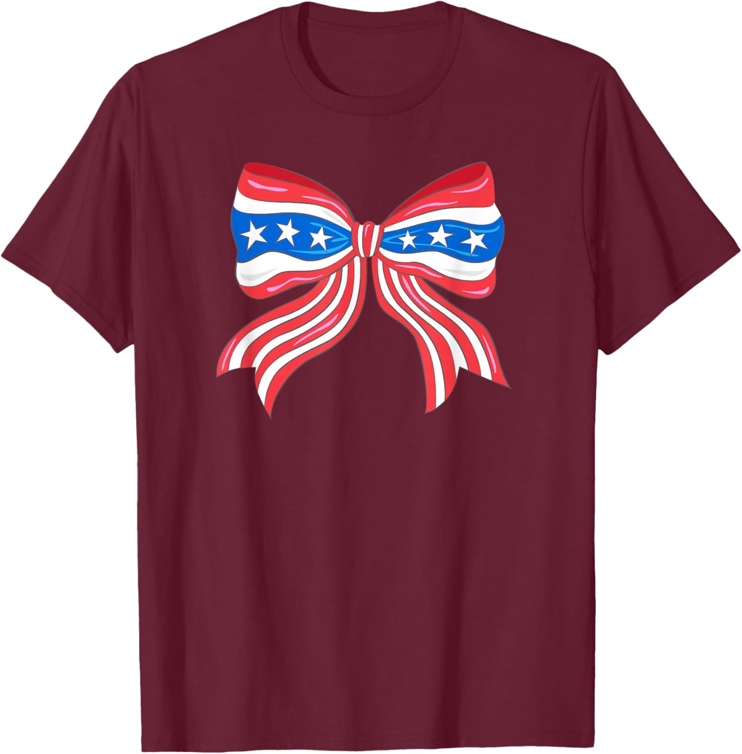 Preppy Patriotic Bow USA Flag T-Shirt - T-Shirt | Maroon