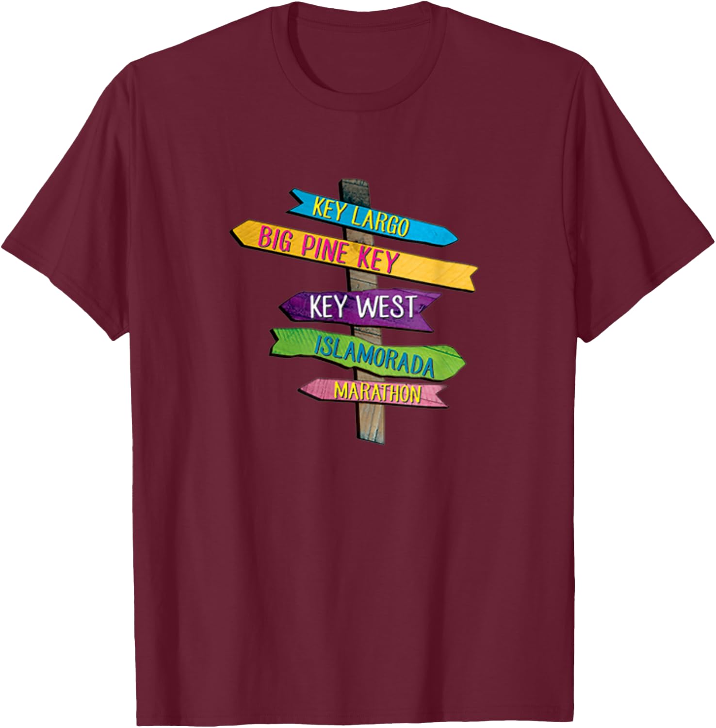 Florida Keys Totem Largo Islamorada Key West Sign Post Small T-Shirt - T-Shirt | Maroon