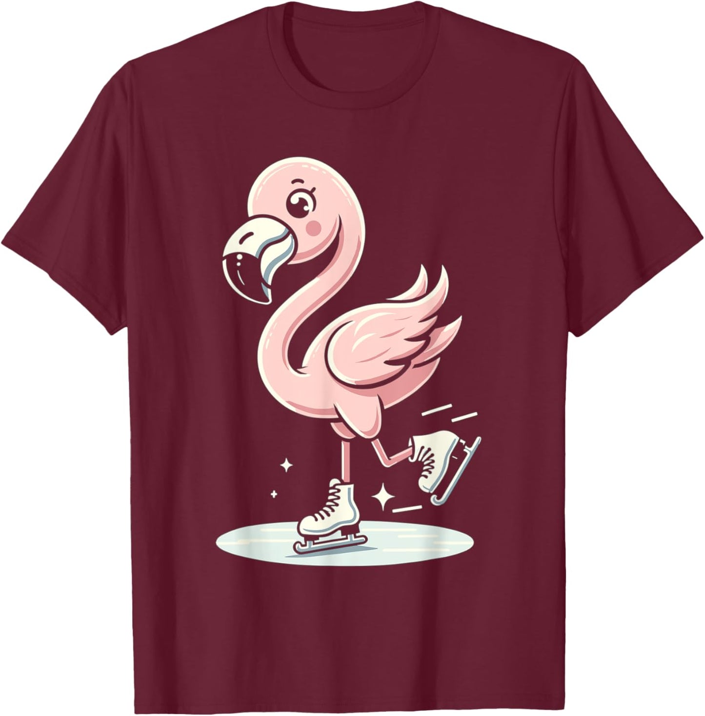 Cute Flamingo Ice Skating Skater Figure Skating For Girls T-Shirt - T-Shirt | Maroon