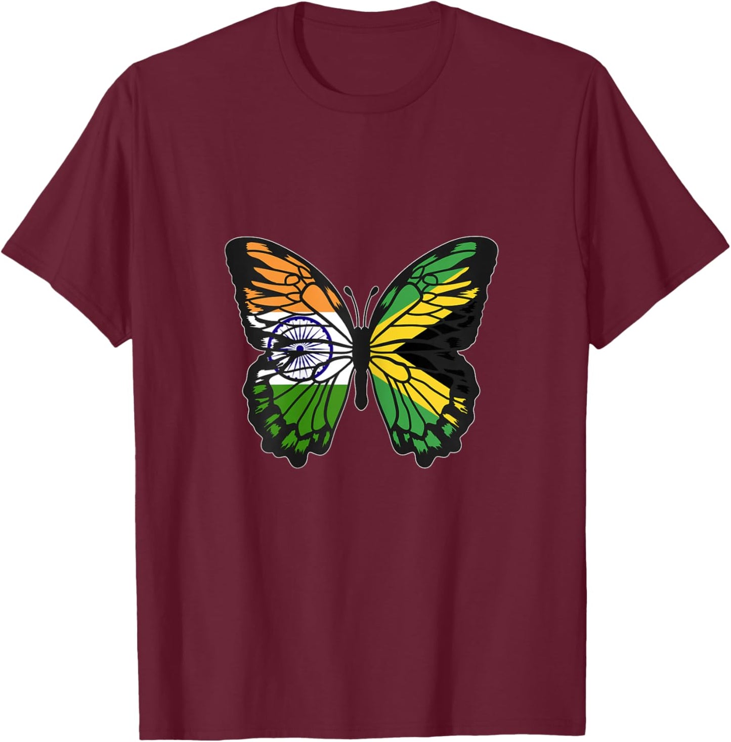 India and Jamaica Mix Butterfly Half Indian half Jamaican T-Shirt - T-Shirt | Maroon
