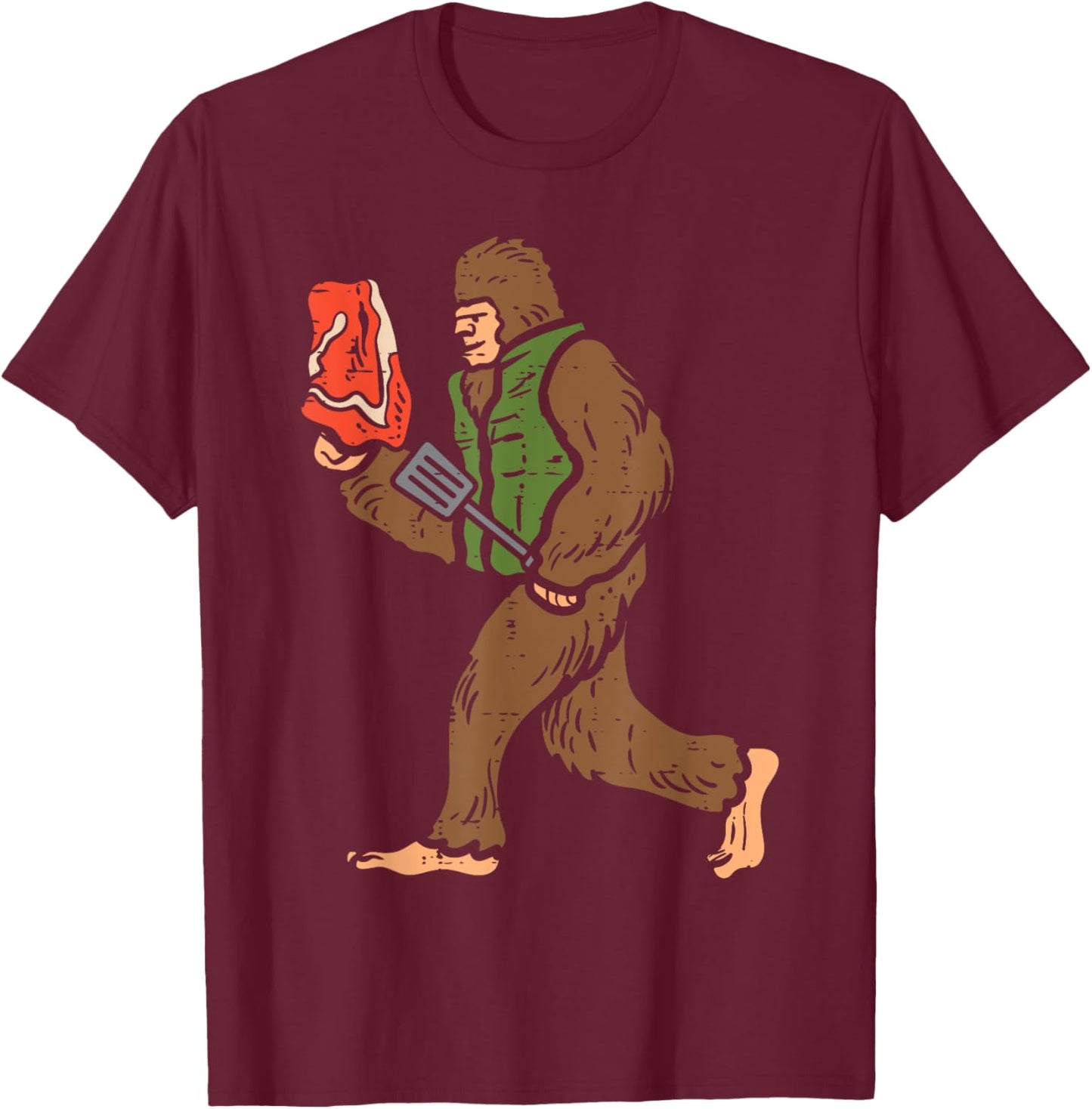 Bigfoot Barbecue Bbq Sasquatch Meat Grilling Women Men Kids T-Shirt - T-Shirt | Maroon