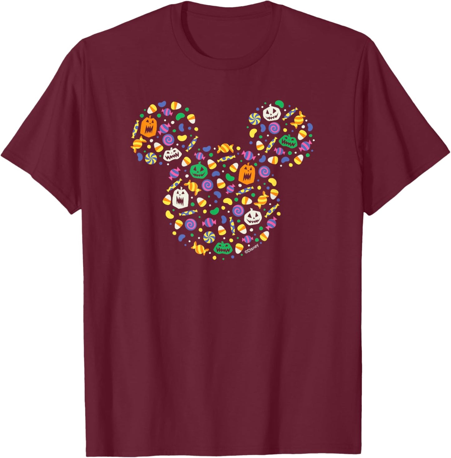 Disney Mickey Mouse Halloween Head Icon Pumpkins and Candy T-Shirt - T-Shirt | Maroon