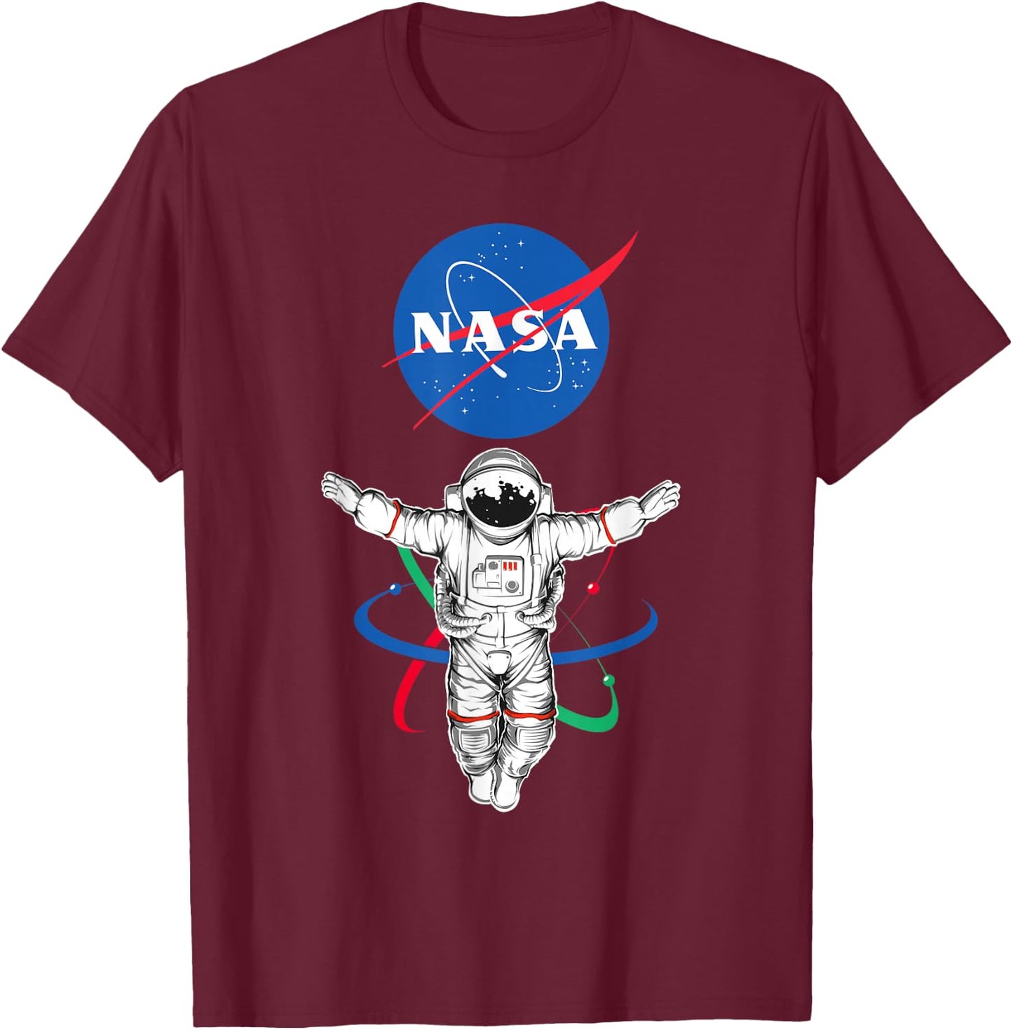 Major Future NASA - -Adults, Black, Small, Short Sleeve, Cotton/Polyester, Astronaut Atom NASA Theme T-Shirt - T-Shirt | Maroon