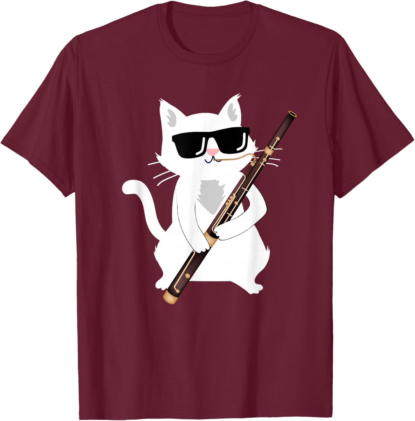 Cat Playing Bassoon T-Shirt - T-Shirt | Maroon