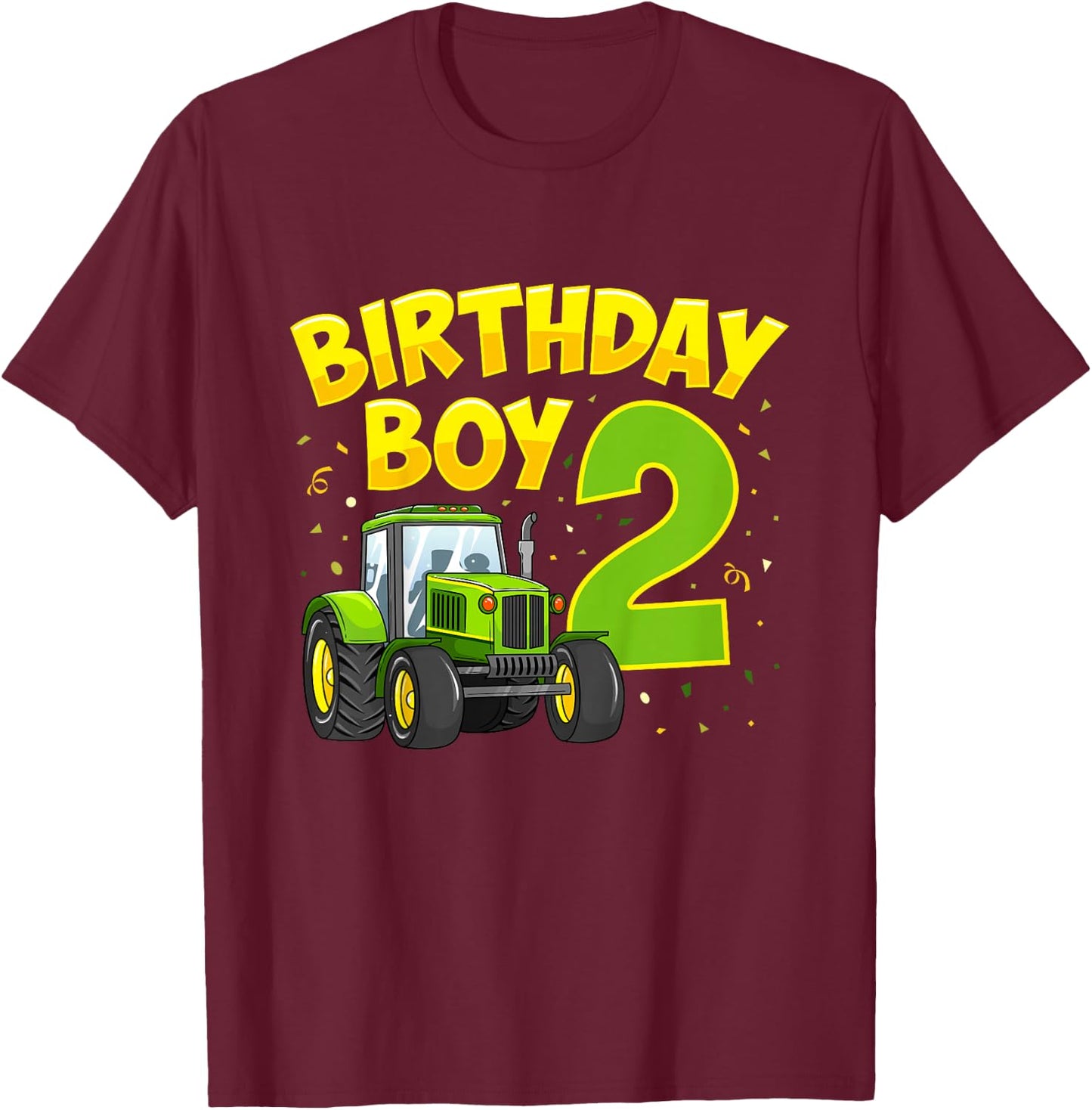 Kids 2nd Birthday Boy 2 Year Old Farm Truck Tractor Party T-Shirt - T-Shirt | Maroon