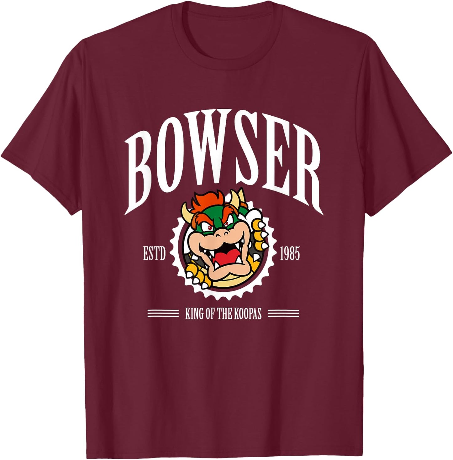Super Mario Bros Bowser Est 1985 King Koopa Collegiate T-Shirt - T-Shirt | Maroon