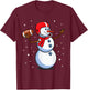 Snowman Football Player Santa Hat Men Boys Christmas Sports T-Shirt - T-Shirt | Maroon