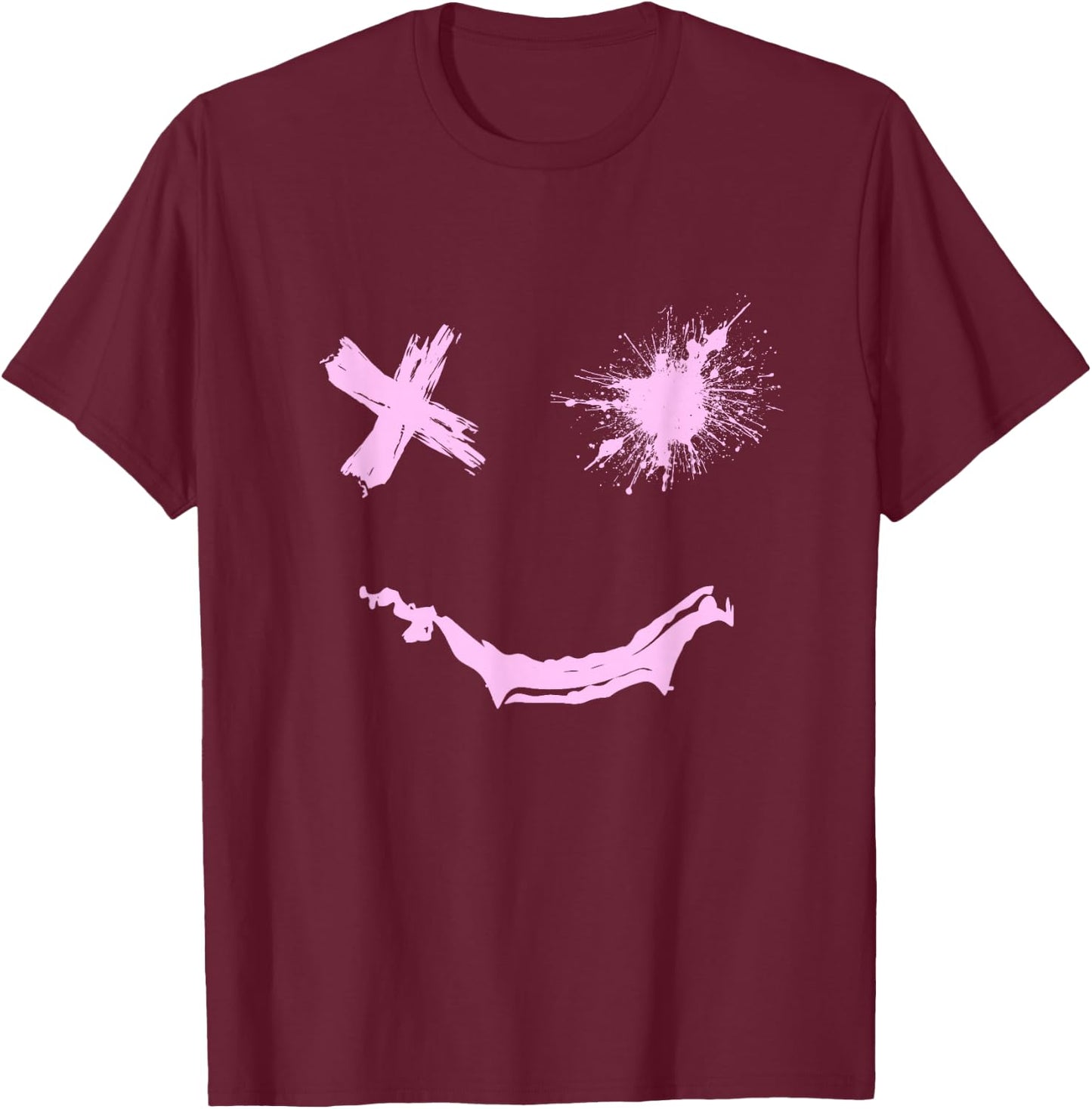 Pink Grunge Face Smile Color Graphic Pink T-Shirt - T-Shirt | Maroon