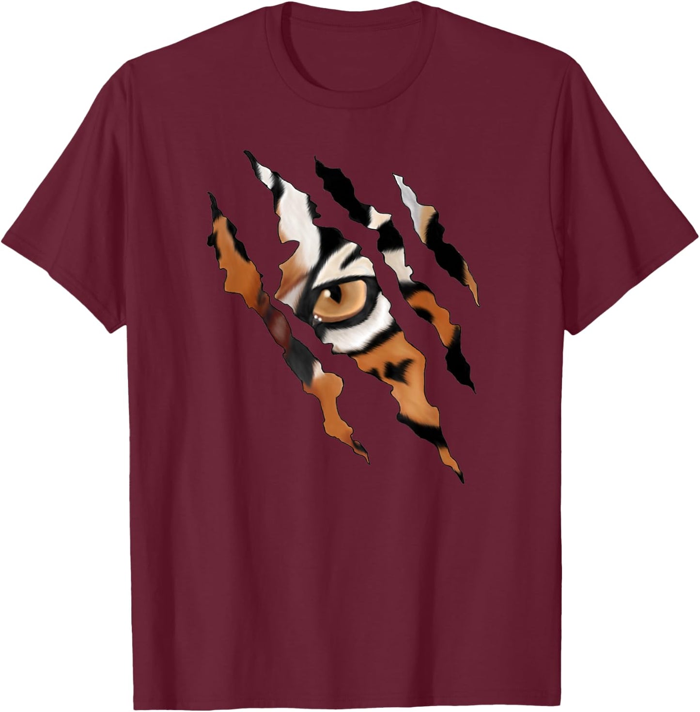 Fearless Tiger Cat Eye Claw Silhouette T-Shirt - T-Shirt | Maroon