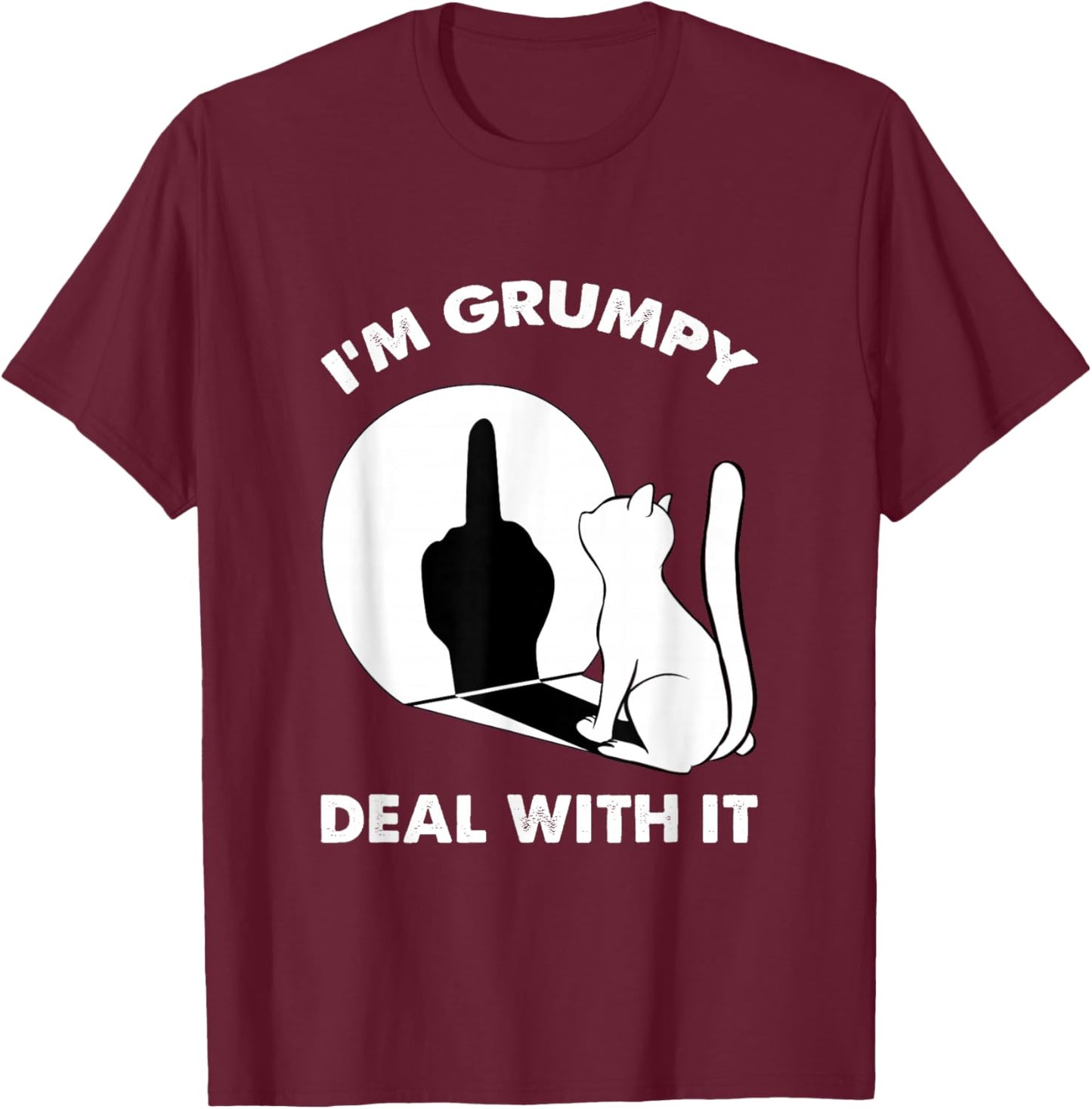 Funny Cat Middle Finger Shirts Cat I'm Grumpy Deal with It T-Shirt - T-Shirt | Maroon