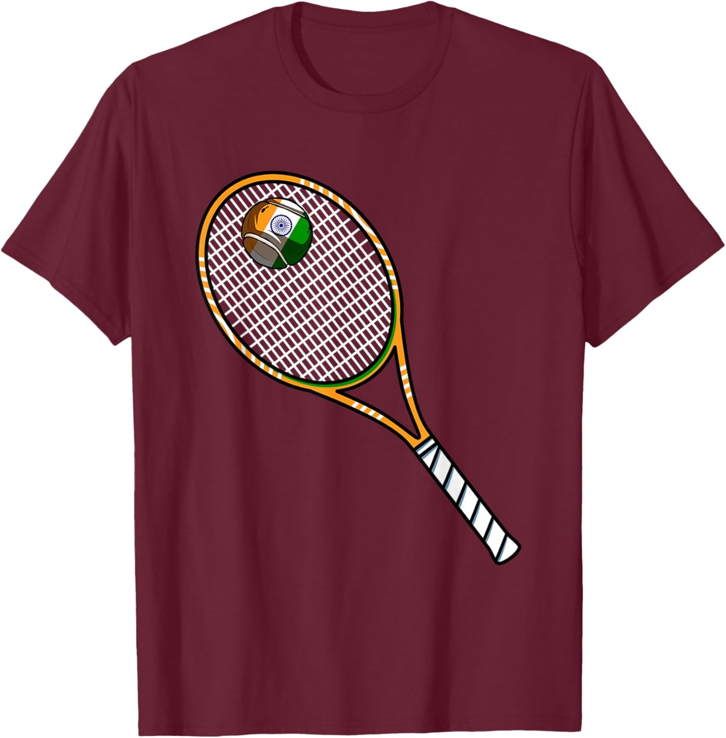Tennis Racket And Ball Flag Of India T-Shirt - T-Shirt | Maroon