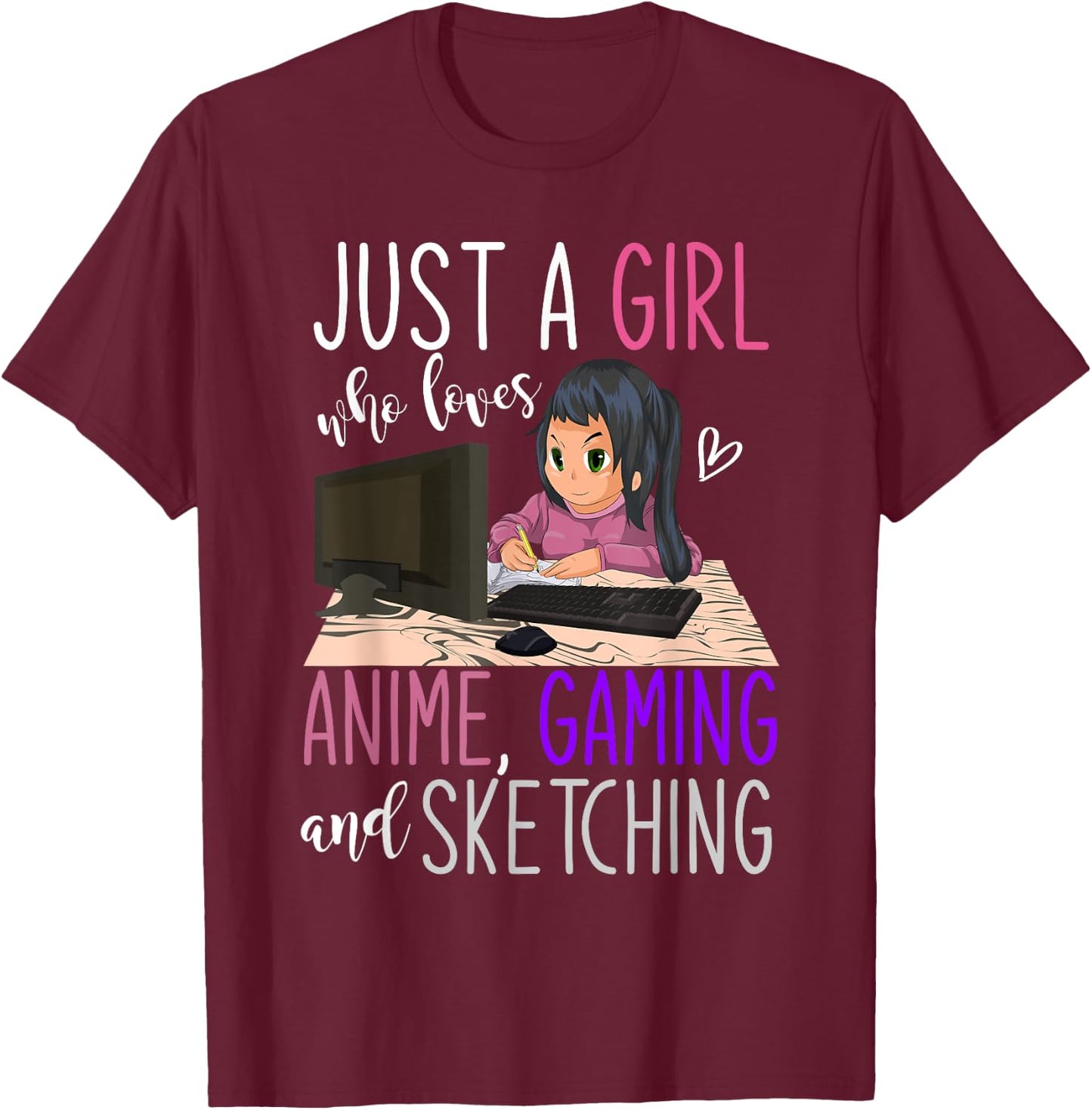 Artist Gamer Girls Gift Sketching Video Games Gaming Anime T-Shirt - T-Shirt | Maroon