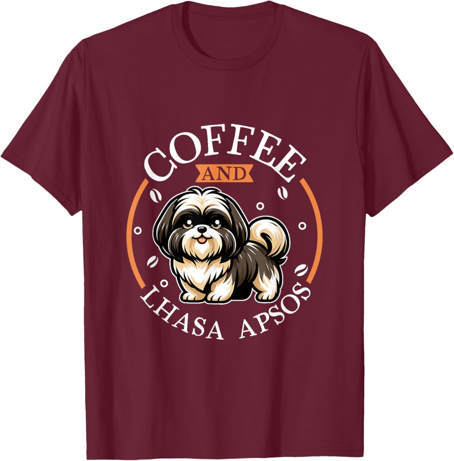 Coffee and Lhasa Apso T-Shirt - T-Shirt | Maroon