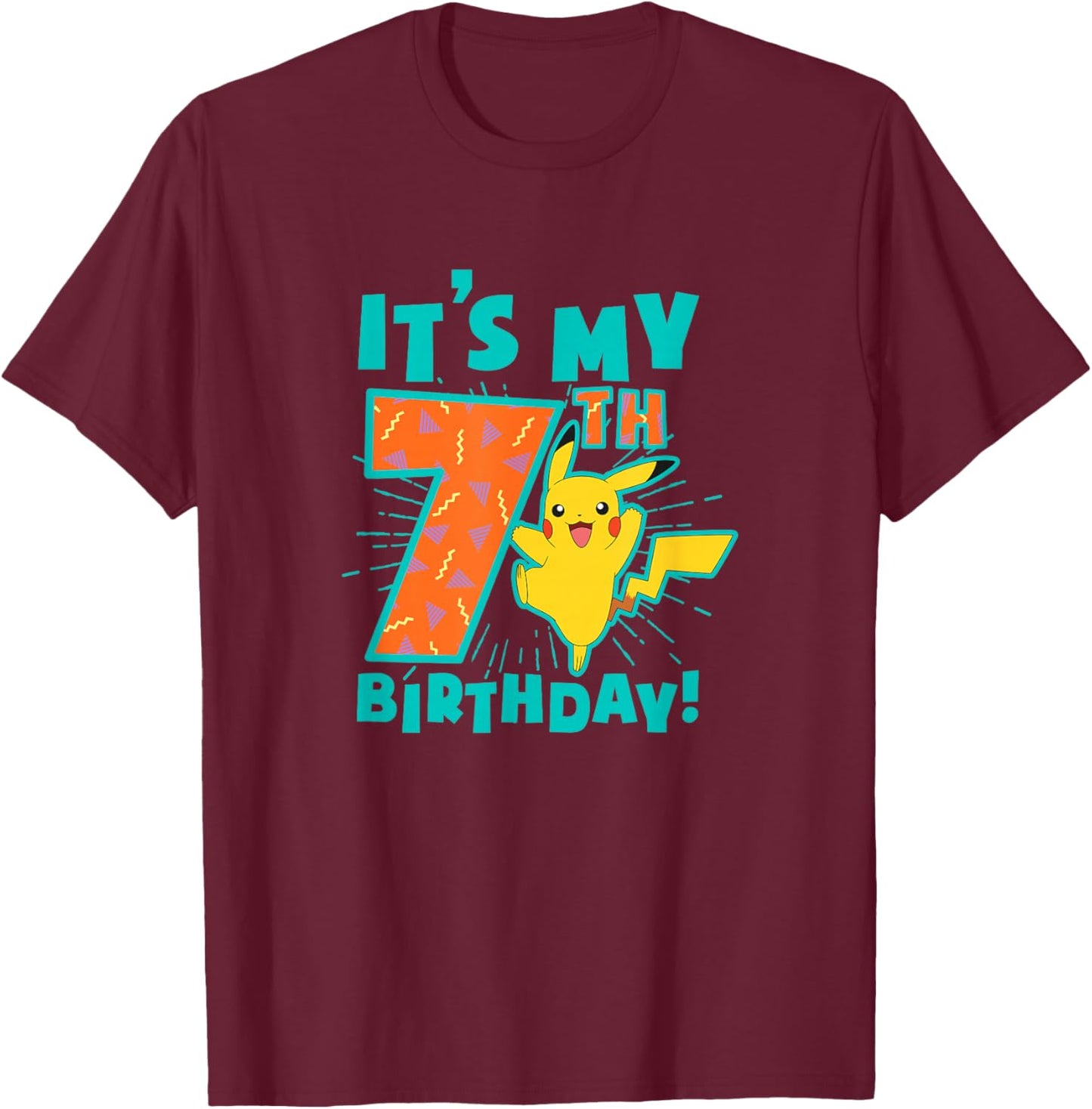Pokémon Pikachu My 7th Birthday Awesome Celebration T-Shirt - T-Shirt | Maroon